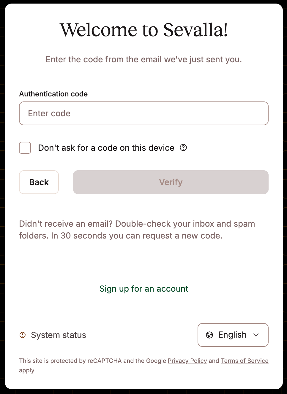 2FA authentication when you log in to Sevalla.